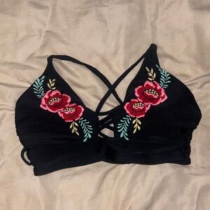 Xhilaration Black Floral Swim Top